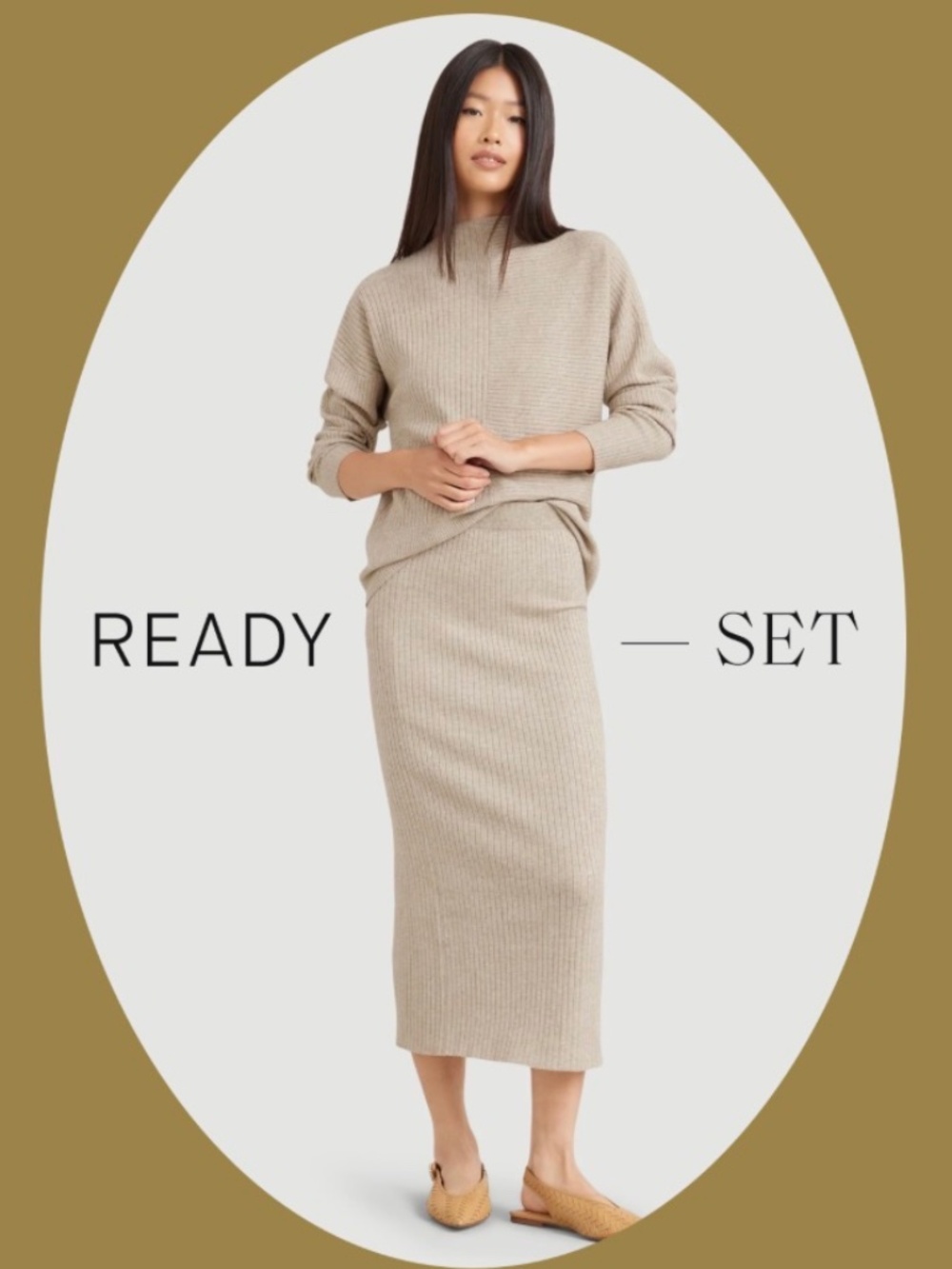 Keira Ribbed Knit Skirt - Heather Oatmeal / M